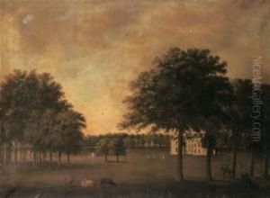 A Georgian Country House In A Parkland, With Figures, Dogs And Cattle In The Foreground