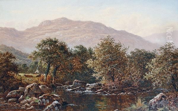 Cows Resting By A Mountain Stream - view 1