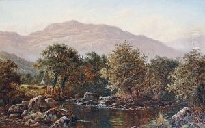 Cows Resting By A Mountain Stream by Thomas Spinks
