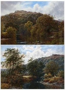 A Wooded River Landscape With Fisherman