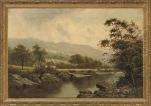 Cattle And Sheep Grazing Beside A Quiet Stretch Of River