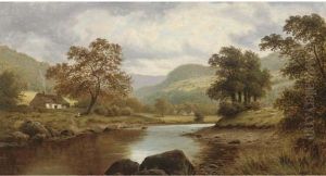 Sheep And Cottages Beside A River