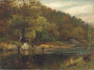 A Wooded River Landscape by Thomas Spinks