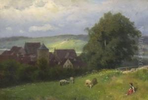 Kleine Schafhirtin Mit Herde
