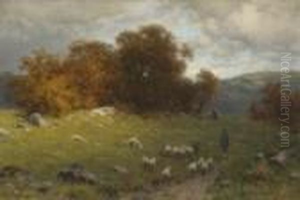 Hirte Mit Schafherde In
Herbstlicher Landschaft. - view 1