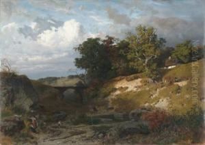 Children Playing With Goats By A Stream