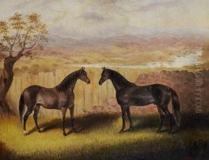 A Pair Of Bay Hunters In A Landscape