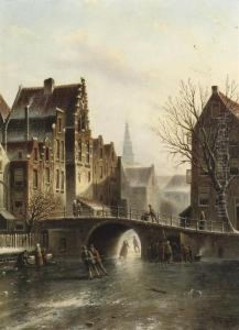 Skating On A Frozen Town Canal