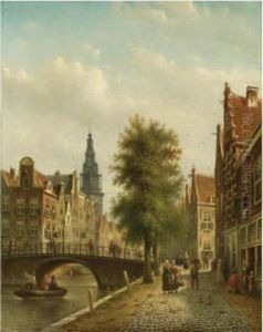 A Canal In Amsterdam by Johannes Franciscus Spohler