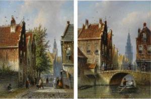 A View Of The Bloemstraat, Amsterdam; A View Of The Groenburgwal, Amsterdam (a Pair) by Johannes Franciscus Spohler