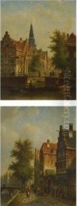 Bridge Over A Canal; Beside The Canal: A Pair by Johannes Franciscus Spohler