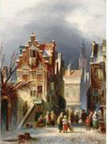 Figures In A Wintry Dutch Town - view 1