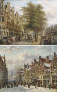 A Busy Town In Winter; And Gentlemen By An Amsterdam Canal Insummer