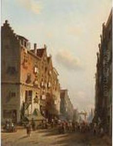A Town View In Summer by Johannes Franciscus Spohler