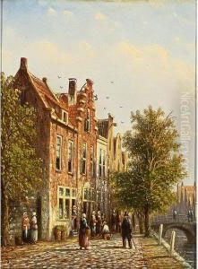 A View Of A Canal In A Sunlit Dutch Town by Johannes Franciscus Spohler