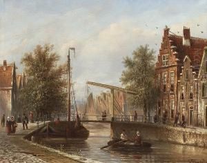 Figures Beside A Canal In A Dutch Town