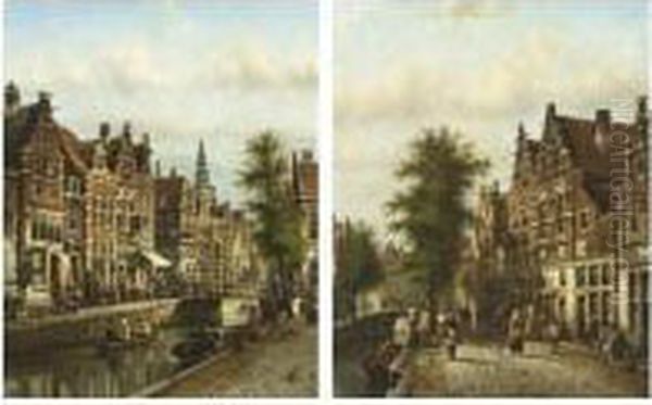Figures On A Canal, Amsterdam; A View Of The Zuiderhavendijk, Enkhuizen (a Pair) - view 1