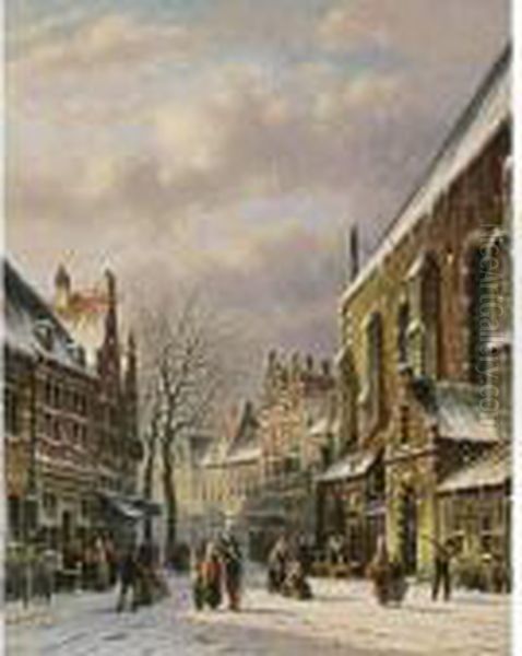 Villagers In The Streets Of A Wintry Town - view 1