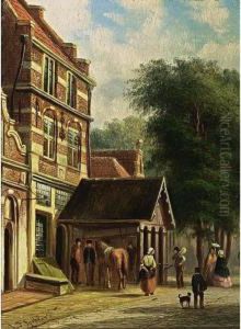 Figures In A Dutch Town by Johannes Franciscus Spohler