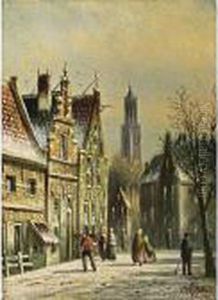 A Townscene In Winter, Utrecht by Johannes Franciscus Spohler