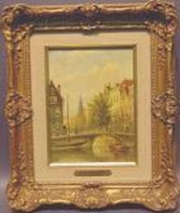 Figures On A Canal In Amsterdam by Johannes Franciscus Spohler