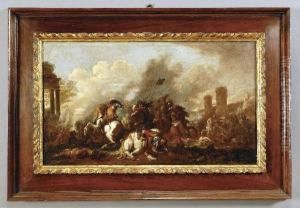 Battaglia Di Cavalleria Tra Le Antiche Rovine by Ilario Mercanti Spolverini