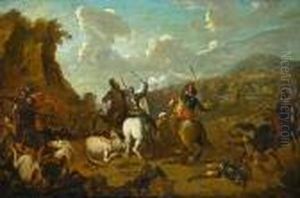 A Battle Scene With Numerous Figures by Ilario Mercanti Spolverini