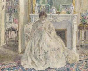 Woman Seated by a Fireplace by Frederick Carl Frieseke