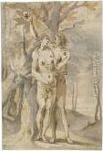 Adam And Eve Plucking The Forbidden Fruit - view 1
