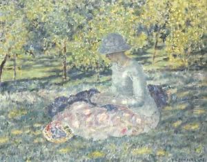 Woman Seated in a Park with Basket Woman Seated in a Park with Basket