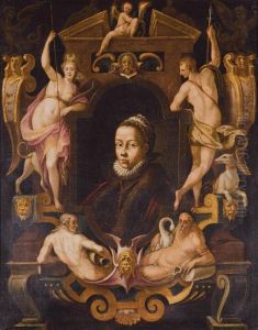 Portrait Of A Lady Said To Be The Wife Of Bartolomaus 

 Spranger Set In A Stone Cartouche With Diana And 

 Actaeon And Two River Gods