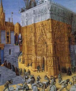 The Building of a Cathedral c. 1465 by Jean Fouquet