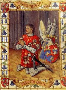Simon De Varie Kneeling In Prayer by Jean Fouquet