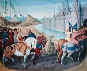 Entry of Louis VII c 1120-80 King of France and Conrad III 1093-1152 King of Germany into Constantinople during the Crusades by Jean Fouquet