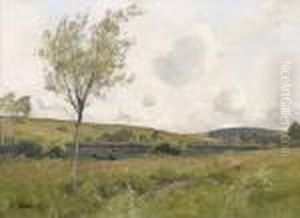 Flusslandschaft Mit Weidenbaumen by Adolf Stabli