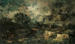Bewegte Gewitterlandschaft. 
Verso Signiert: Adolf Staebli. Ol Auf Leinwand. H 31 Cm; B 50,5 by Adolf Stabli