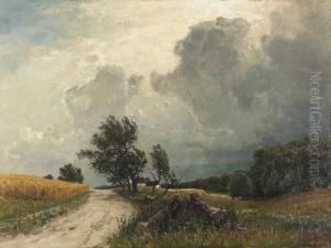 Sommerliche Landschaft Mit Aufziehendem Gewitter.