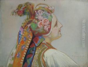Portret Kobiety W Stroju Ludowym by Piotr Stachiewicz