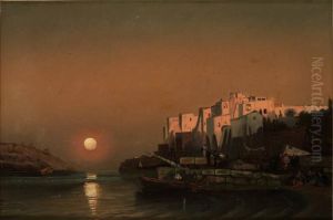 Vy Over Italiensk Kuststad I Mansken by Josef Magnus Stack