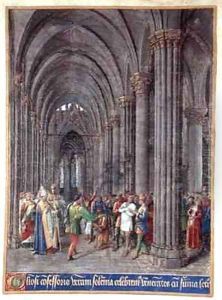 St Veran exorcising the possessed in the north aisle of the Cathedral of Notre Dame de Paris