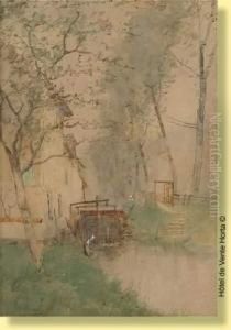 Lavandiere Pres Du Moulin A Eau by Henri Stacquet