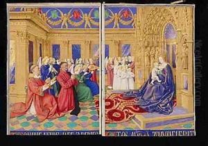 Etienne Chevalier and his Patron St Stephen Paying Homage to the Virgin and Child by Jean Fouquet