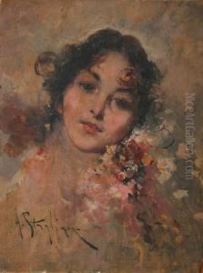 Head And Shoulders Portrait Of A Neapolitan Lady by Arturo Stagliano