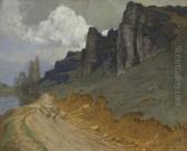 Schafer Mit Herde In Felsiger
Flusslandschaft - view 1