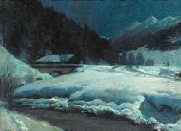 Winterlandschaft Bei Mondschein. by Albert Stagura