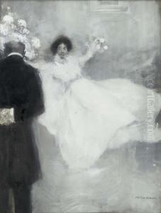 Tanzerin Mit Weissem Kleid Und Betrachter. by Friedrich Stahl