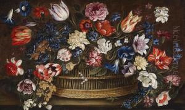 A Still Life With Flowers In A Basket - view 1