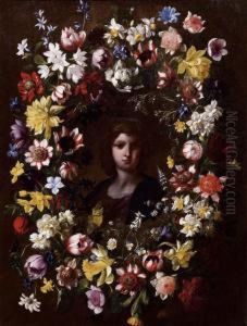 Ghirlanda Di Fiori Che Incornicia Ilvolto Di Gesu Fanciullo