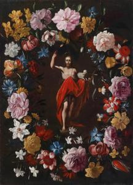 Detto Stanchi Dei Fiori Una
Ghirlanda Di Fiori Intorno A Un Medaglione Con Cristo Risorto - view 1