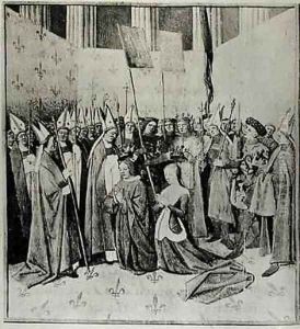The Coronation of Louis VIII 1187-1226 and Blanche de Castille 1188-1252 by Jean Fouquet